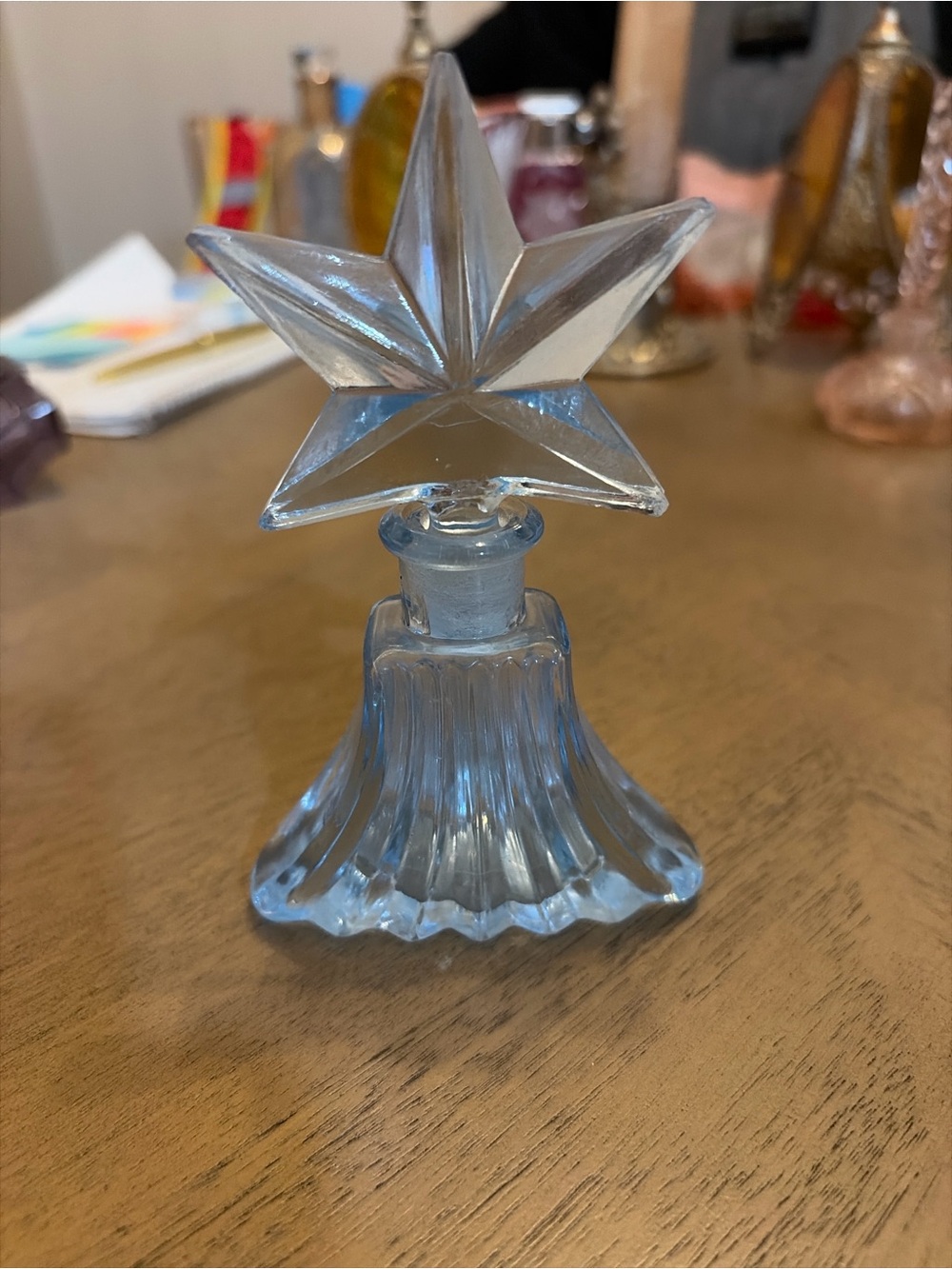 Glass Star Perfume Bottle - Light Blue Decorative Home Art